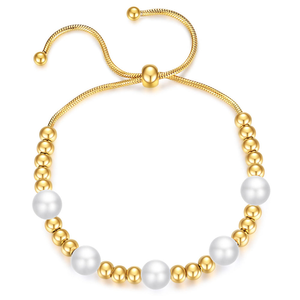 Damen verstellbares Armband mit glänzenden Perlen und eleganten Metallakzenten Shop Nory