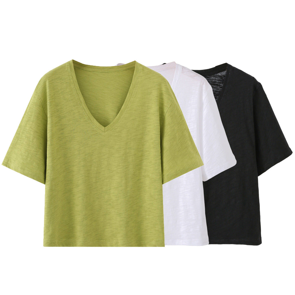 Damen V-Ausschnitt T-Shirt aus hochwertiger Baumwolle mit lässigem Schnitt