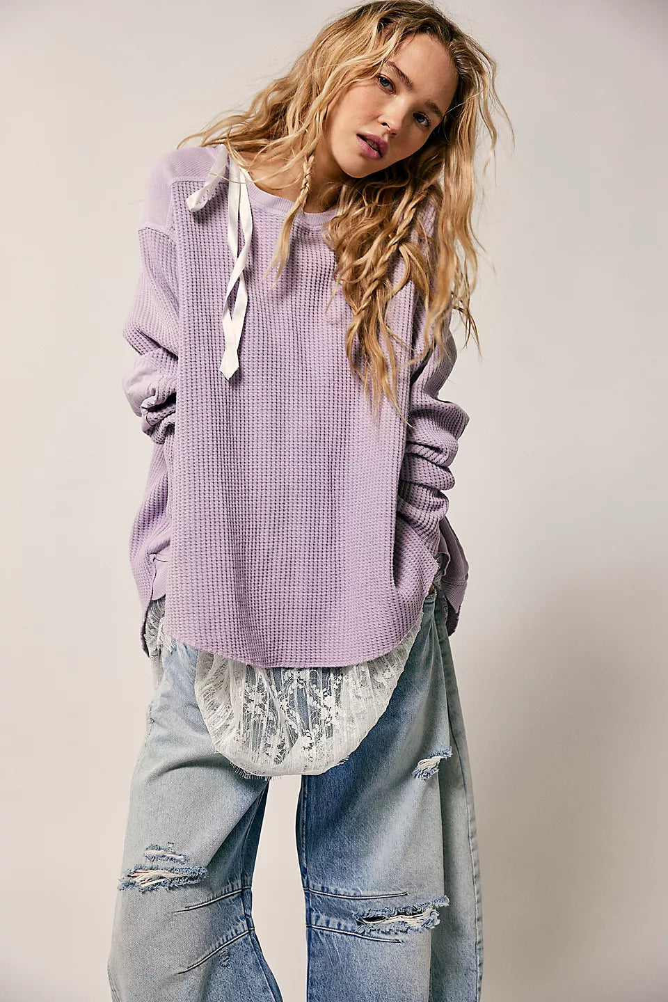 Damen Oversized Waffelstrick-Pullover mit weitem Schnitt und tiefem Raglan Shop Nory