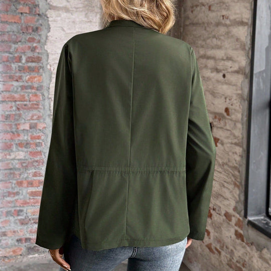 Damen Leichte Wasserfall-Jacke mit Tunnelzug, Krempelärmeln und Reißverschlusstaschen Shop Nory