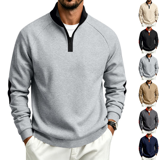 Herren Halbzip-Pullover mit Stehkragen und Ellbogen-Patches Shop Nory