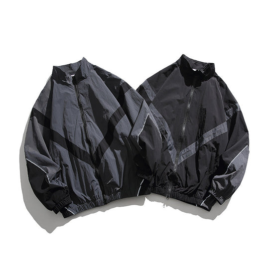 Herren Leichte Oversize Windbreaker-Jacke mit Chevron-Paneelen, Stehkragen und elastischem Saum Shop Nory