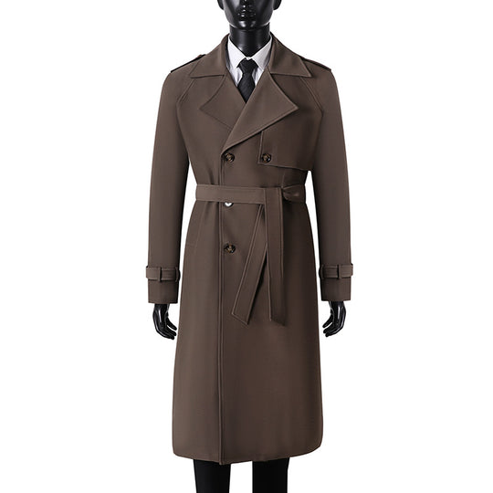 Herren Langer Minimalistischer Trenchcoat mit Sturmklappe Taillengürtel und verstellbaren Manschetten Shop Nory