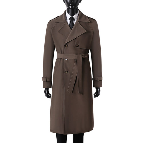 Herren Langer Minimalistischer Trenchcoat mit Sturmklappe Taillengürtel und verstellbaren Manschetten Shop Nory