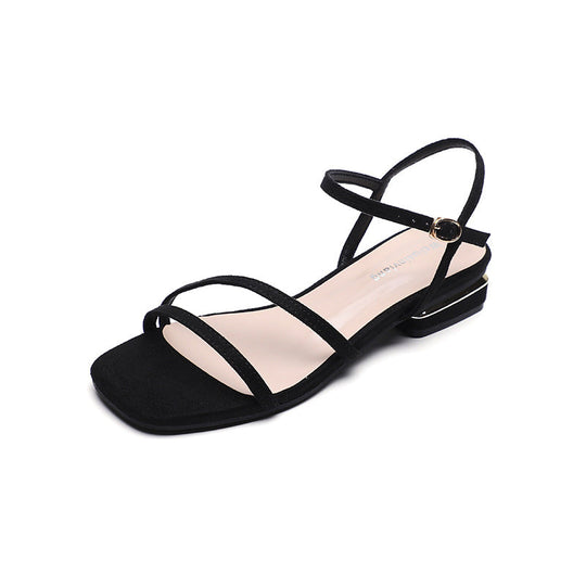 Damen Elegante Fußbett-Sandalen mit dünnen Riemen und modischem Blockabsatz