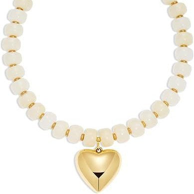 Damen Halskette mit herzförmigem Anhänger und bunten Holzperlen Shop Nory