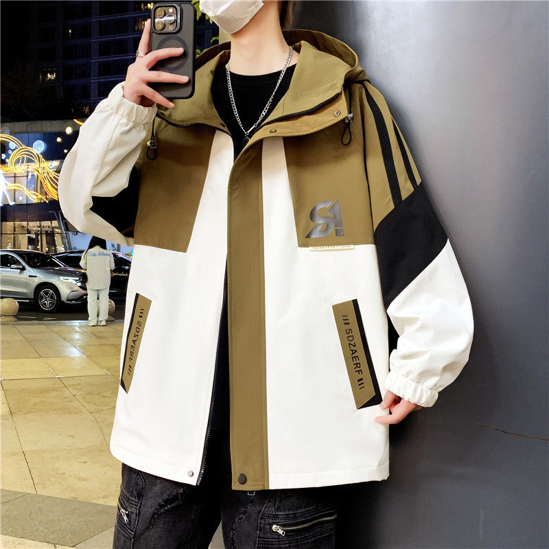 Herren Oversize-Windbreaker mit Kapuze, sportlichem Frontprint und Kontrastpanelen Shop Nory