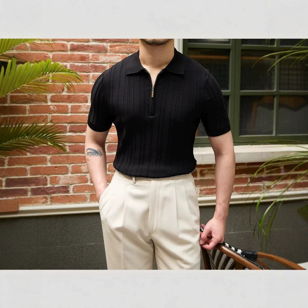 Herren Modisches Kurzarm-Polohemd mit Halbreißverschluss Shop Nory
