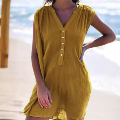 Damen Strandkleid mit Knopfleiste