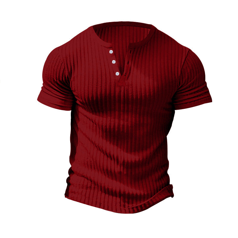 Herren nan eng anliegendes Kurzarm-Henleyshirt mit Rippenstruktur und kurzer Knopfleiste