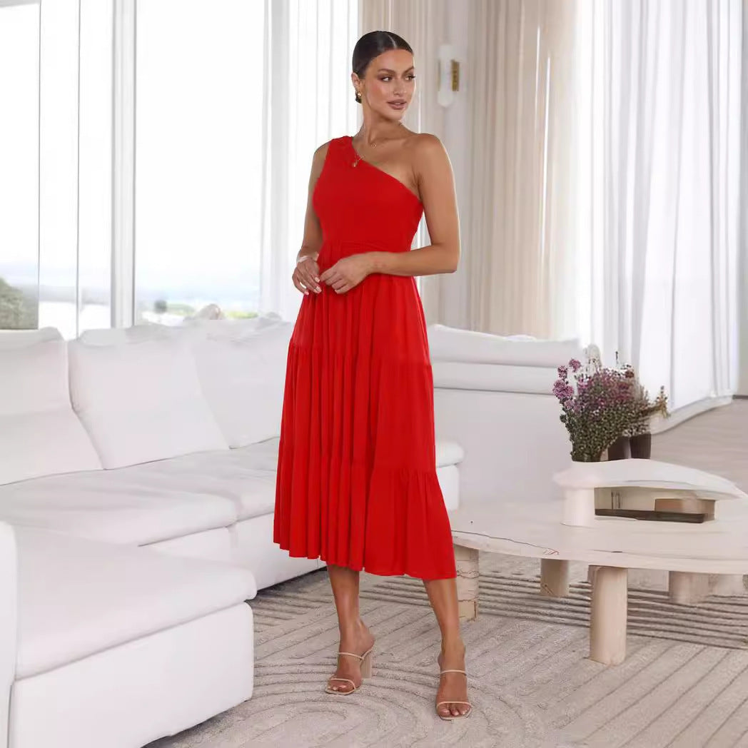 Damen Elegantes One-Shoulder-Maxikleid mit fließendem Rock