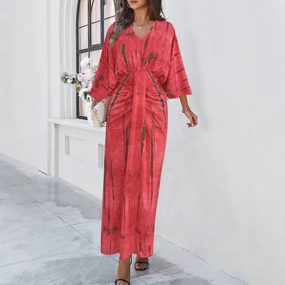 Damen Fließendes Maxikleid mit V‑Ausschnitt, Wickeloptik und dekorativem Taillenband Shop Nory