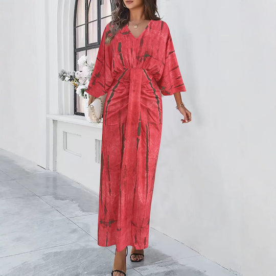 Damen Fließendes Maxikleid mit V‑Ausschnitt, Wickeloptik und dekorativem Taillenband Shop Nory