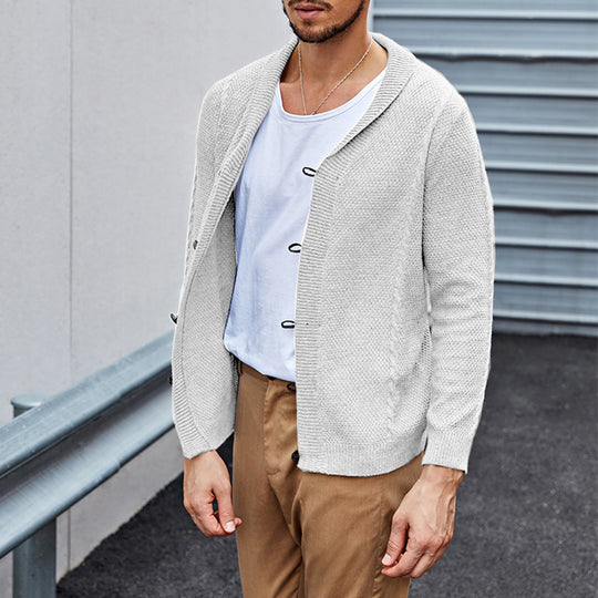 Herren Feinstrick-Cardigan mit Schalkragen, Karabiner-Verschlüssen und Strukturstrick Shop Nory