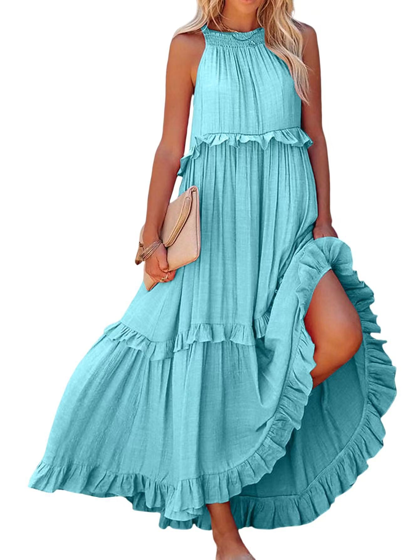 Damen Maxikleid mit Rüschendetails und luftiger Silhouette