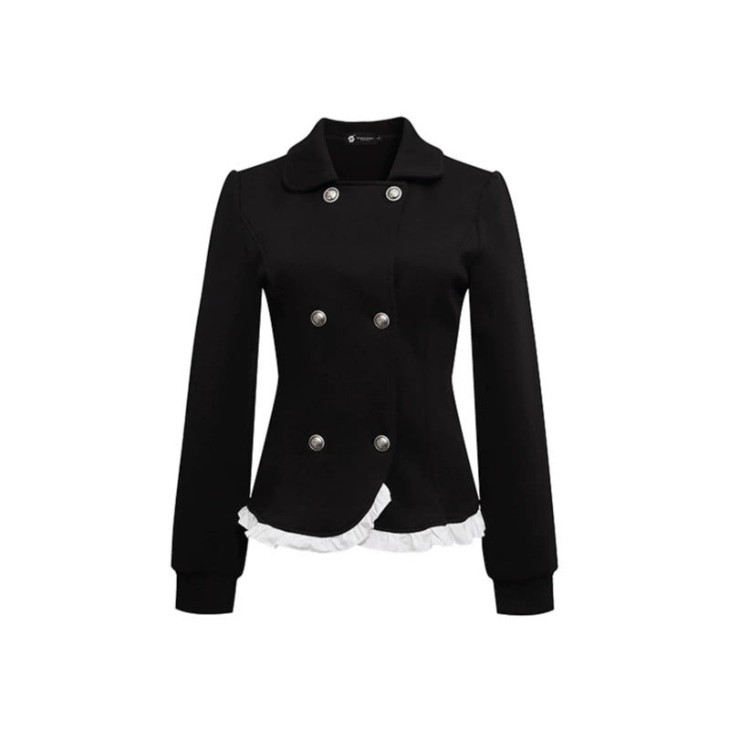 Damen Taillierte Sweatjacke im Peplum‑Stil mit Doppelreihe und Volantbesatz Shop Nory