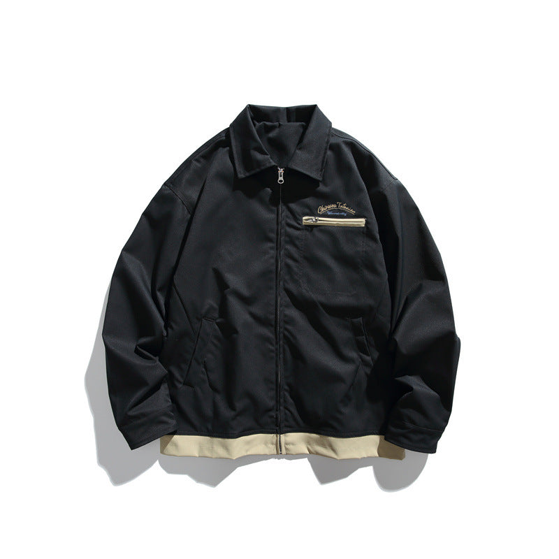 Unisex Boxy-Übergangsblousonjacke mit durchgehendem Reißverschluss, Brustzippertasche und kontrastiertem Rippsaum Shop Nory