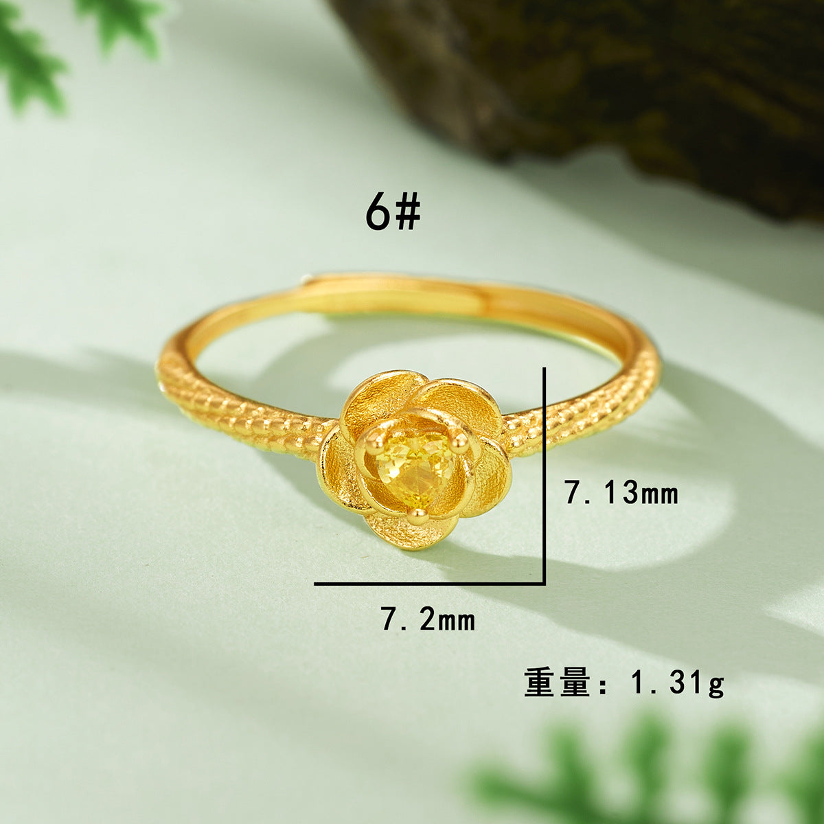 Damen Ring mit blütenförmigem Schmuckdesign und funkelndem gelbem Edelstein Shop Nory