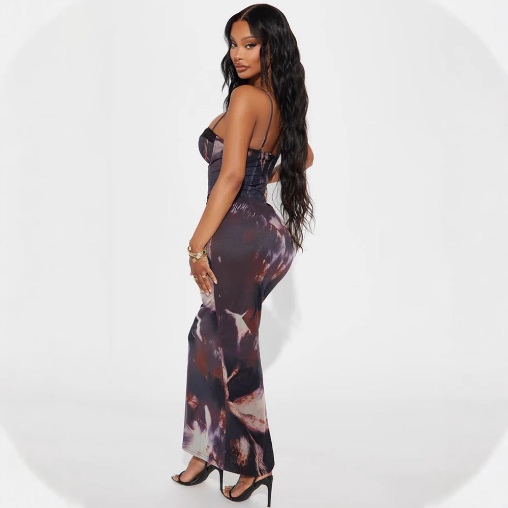 Damen elegantes figurbetontes Maxikleid mit zarten Spaghettiträgern Shopnory
