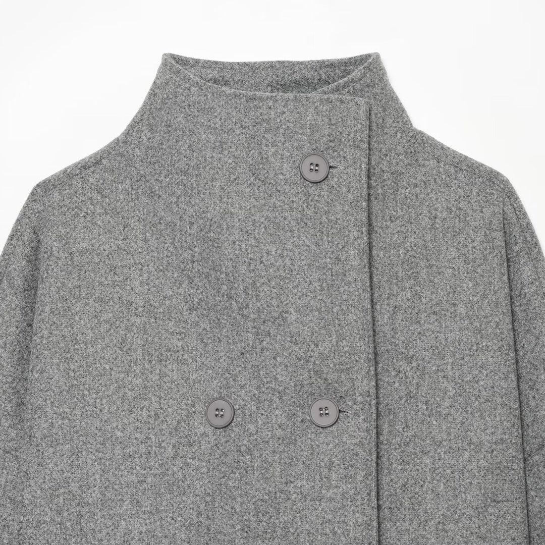 Damen Kurzes Cape-Mantel aus Wollmix mit hohem Stehkragen und doppelreihiger Knopfleiste Shop Nory