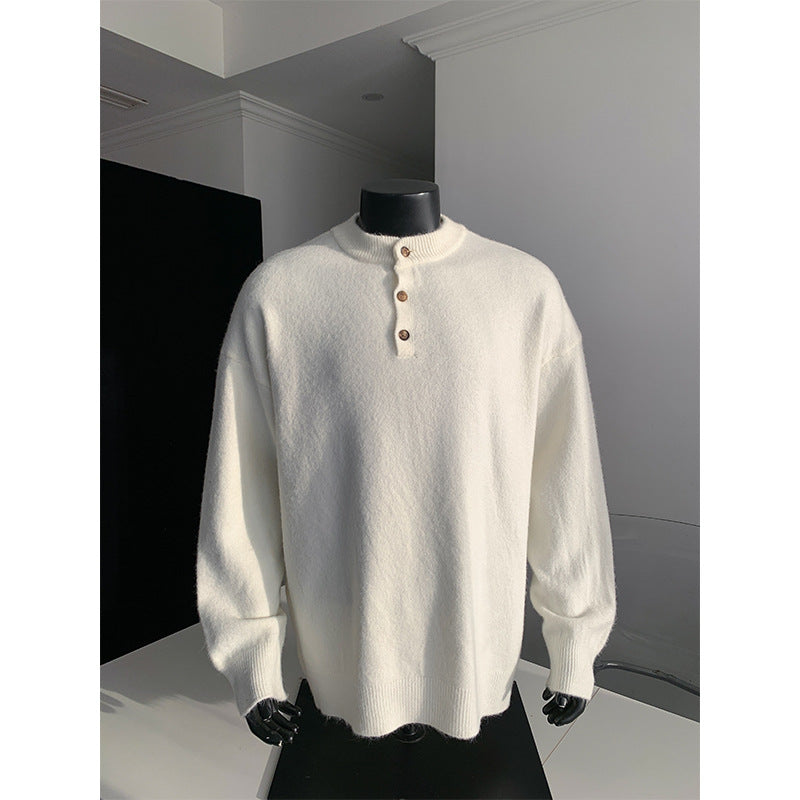 Herren Oversize-Strickpullover mit Henley-Kragen und Halbknopfleiste Shop Nory