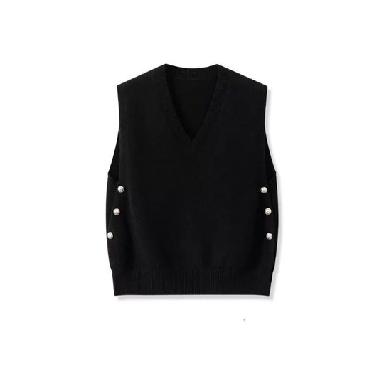 Damen Ärmellose Feinstrick‑Weste mit V‑Ausschnitt und seitlicher Knopfleiste Shop Nory