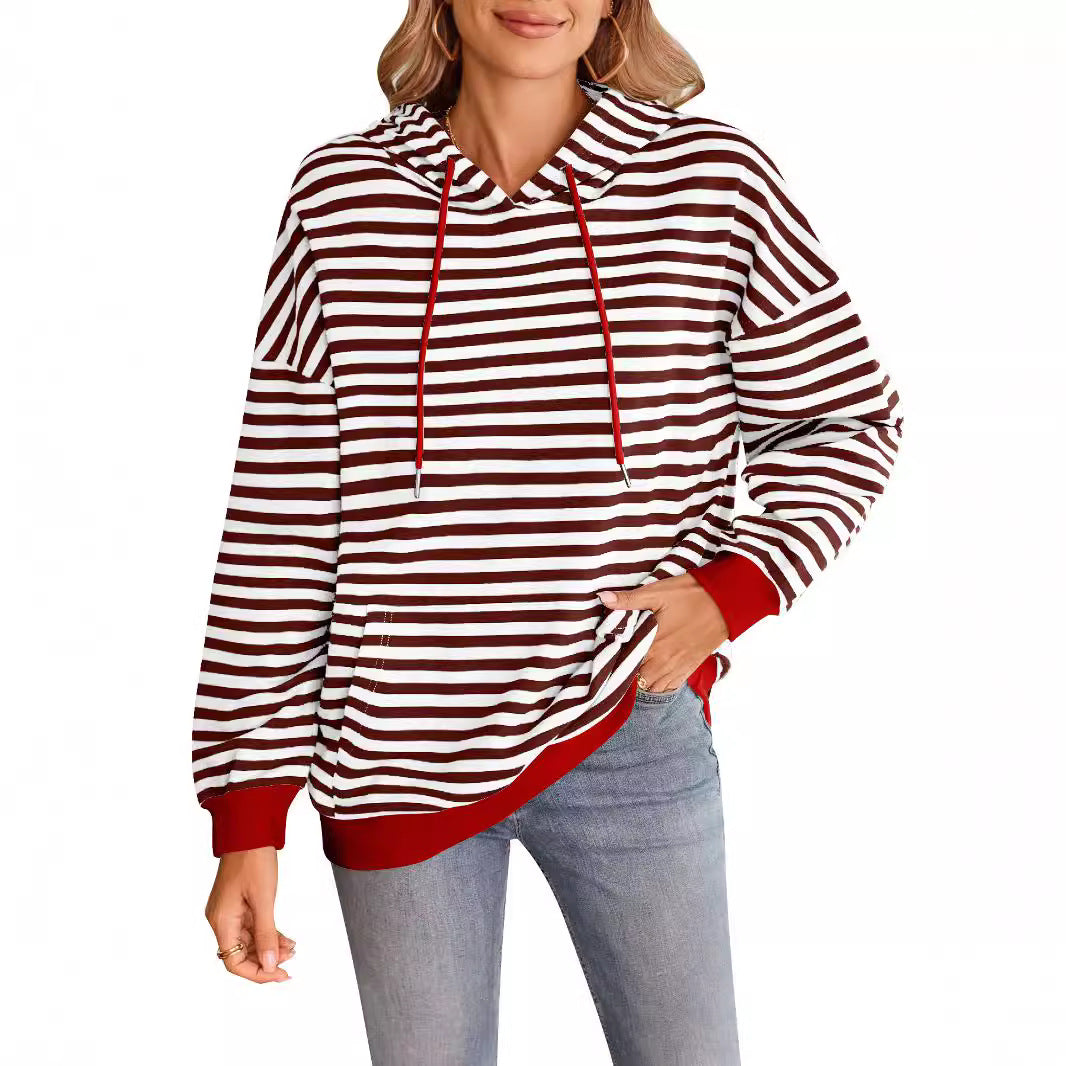Damen gestreifter Kapuzenpullover mit stylischer Kängurutasche