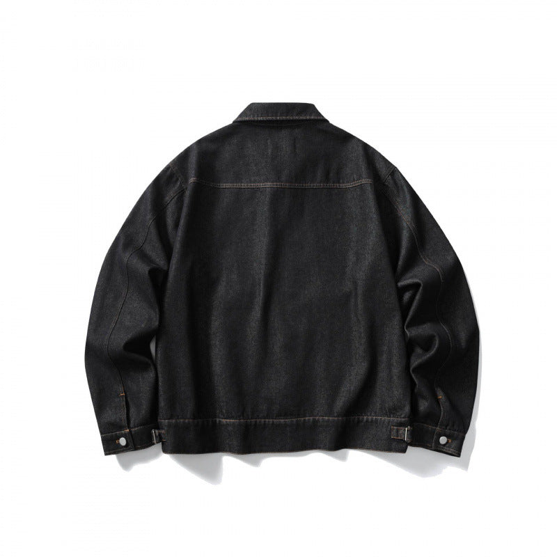 Unisex Kastige Denim-Blousonjacke mit durchgehendem Reißverschluss, Hemdkragen und aufgesetzten Eingrifftaschen Shop Nory