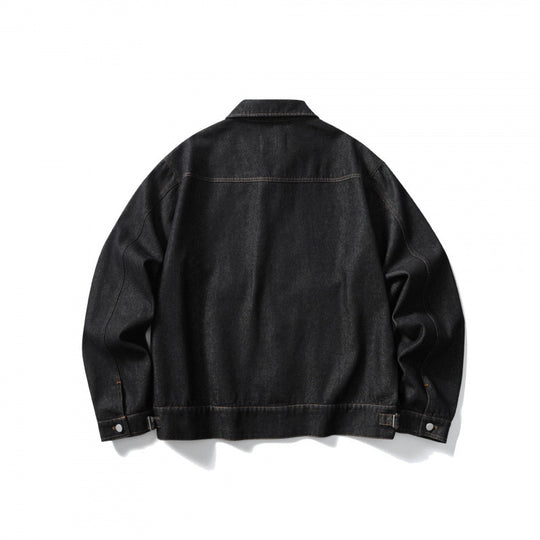 Unisex Kastige Denim-Blousonjacke mit durchgehendem Reißverschluss, Hemdkragen und aufgesetzten Eingrifftaschen Shop Nory