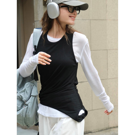 Damen Asymmetrisches Layering-Top mit verlängertem Saum Shop Nory