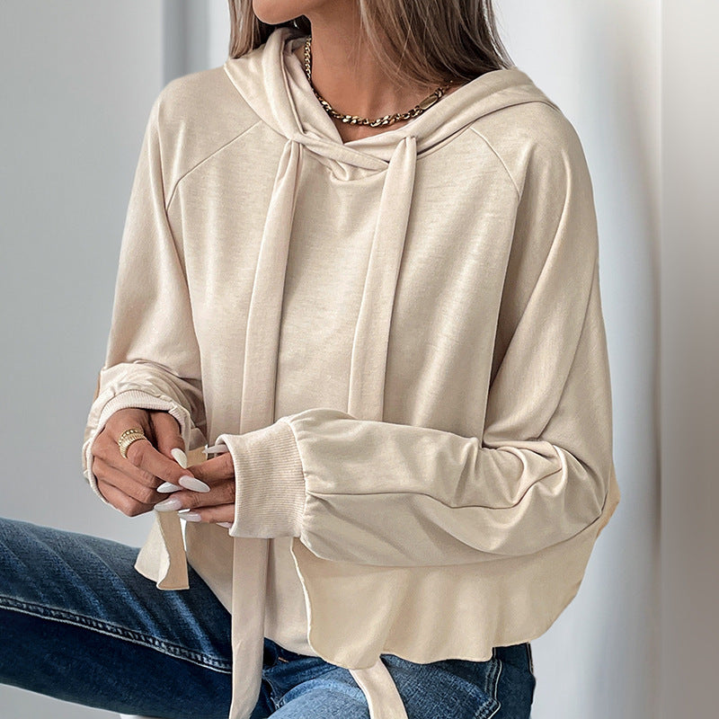 Damen Lässiger Oversize-Hoodie mit Kapuze, langen Kordelbändern und Raglanärmeln Shop Nory
