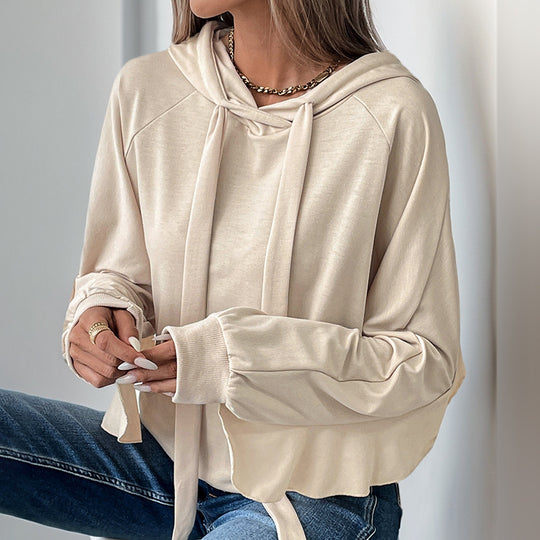 Damen Lässiger Oversize-Hoodie mit Kapuze, langen Kordelbändern und Raglanärmeln Shop Nory