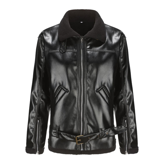 Herren Kunstleder-Fliegerjacke mit Teddyfutter, Reißverschlusstaschen und Taillengürtel Shop Nory