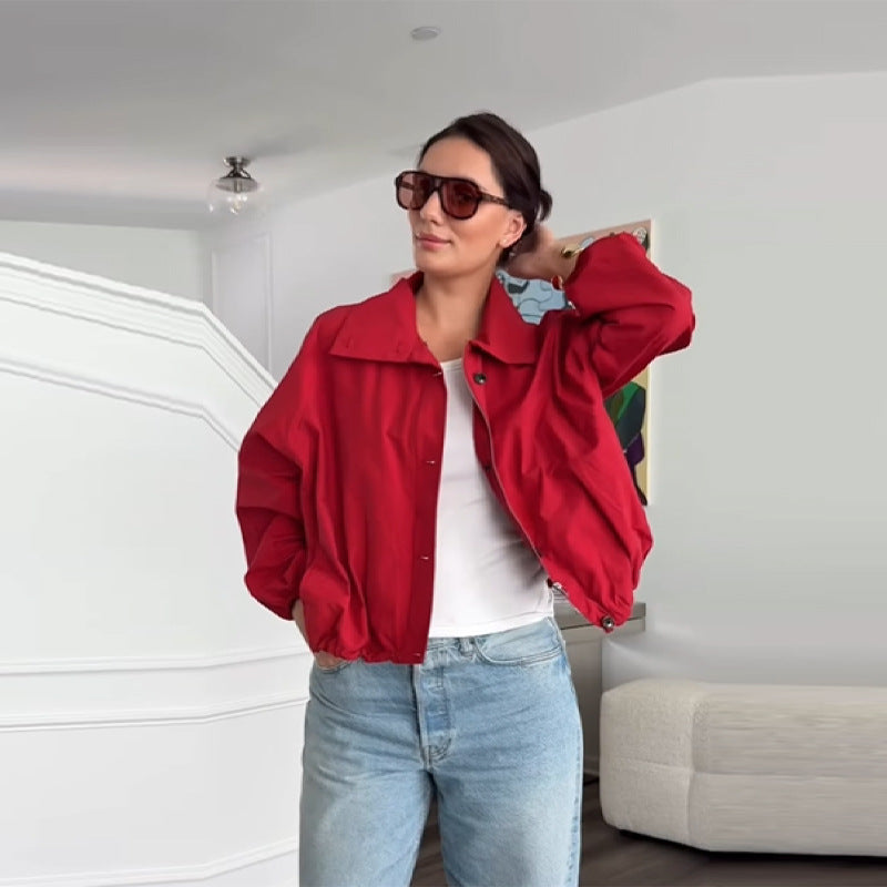 Damen Modische Kurzjacke mit hohem Kragen und elastischem Bund