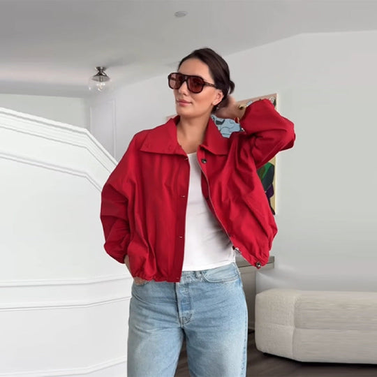 Damen Modische Kurzjacke mit hohem Kragen und elastischem Bund