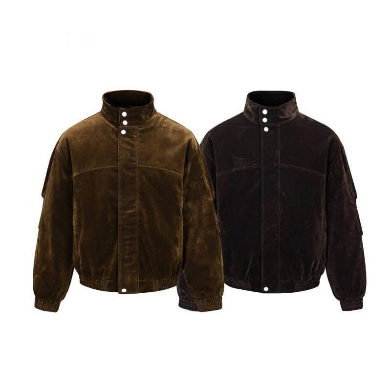Herren Samtvelours-Bomberjacke mit Stehkragen, verdeckter Druckknopfleiste und elastischem Saum Shop Nory