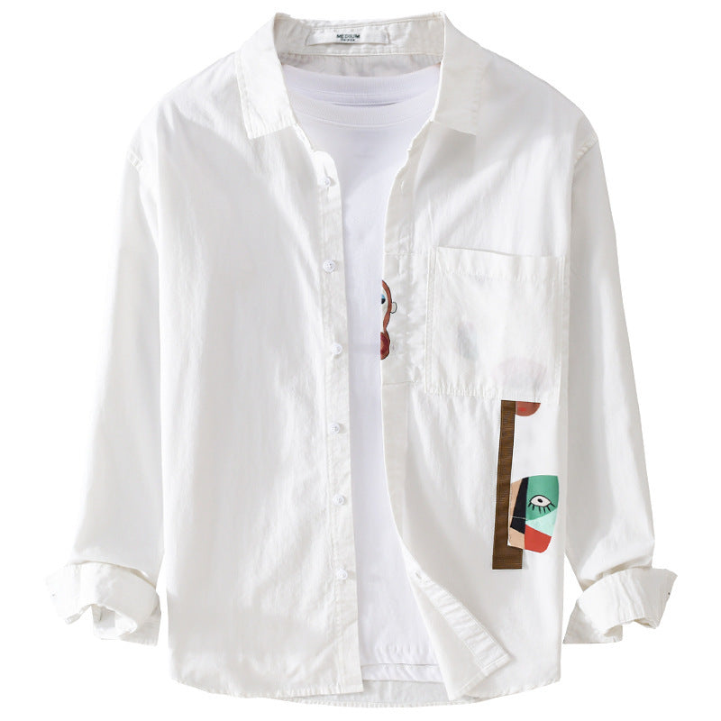 Herren Leichtes Baumwoll-Overshirt mit Brusttasche und abstraktem Grafikpatch Shop Nory