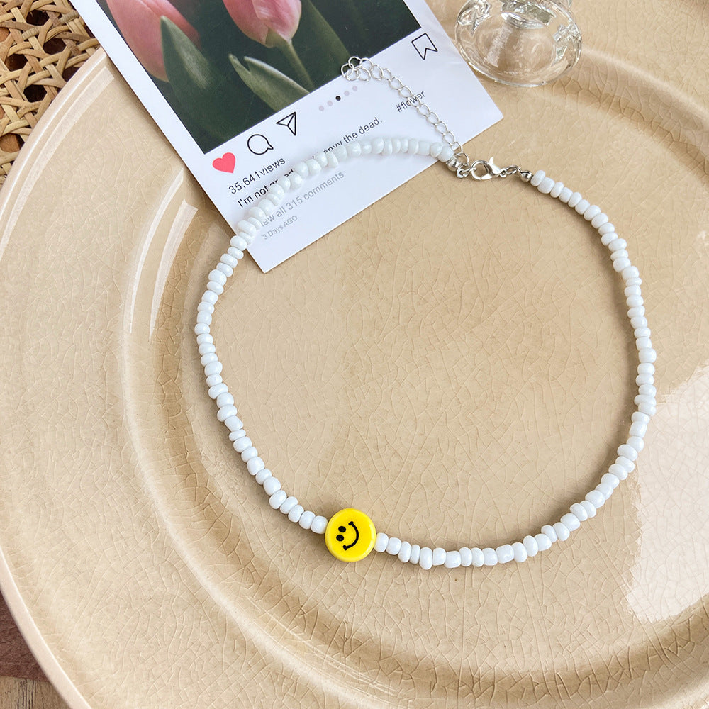 Damen Halskette mit bunten Perlen und Smiley-Anhänger Shop Nory