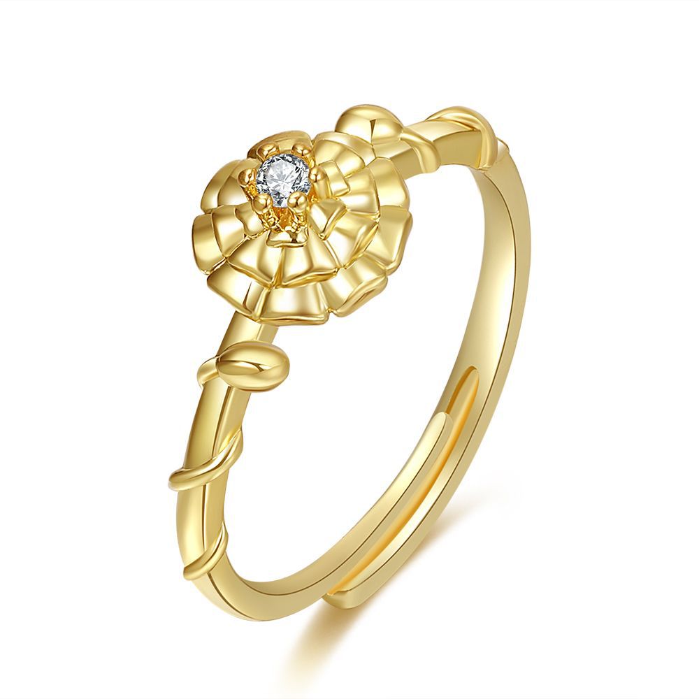 Damen Zarter Blumenring mit funkelndem Stein Shop Nory