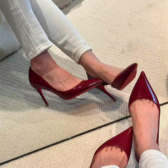 Damen Spitz zulaufende Lackpumps mit offener Ferse und gepolsterter Innensohle Shop Nory