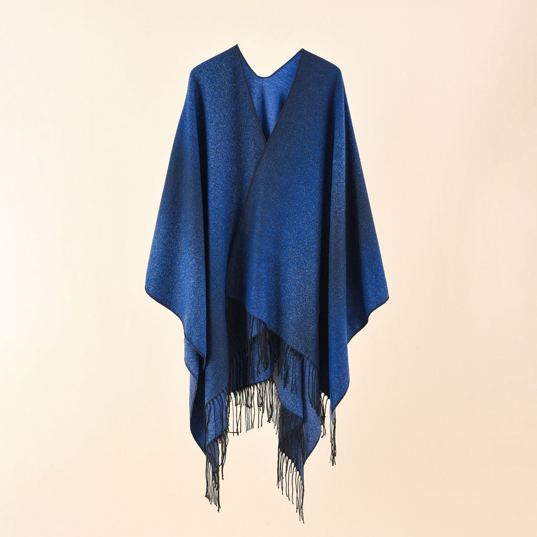 Damen Cape-Poncho aus leichtem Glanzstrick mit Ombre-Effekt und Fransensaum Shop Nory