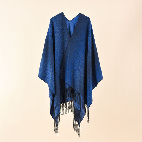 Damen Cape-Poncho aus leichtem Glanzstrick mit Ombre-Effekt und Fransensaum Shop Nory