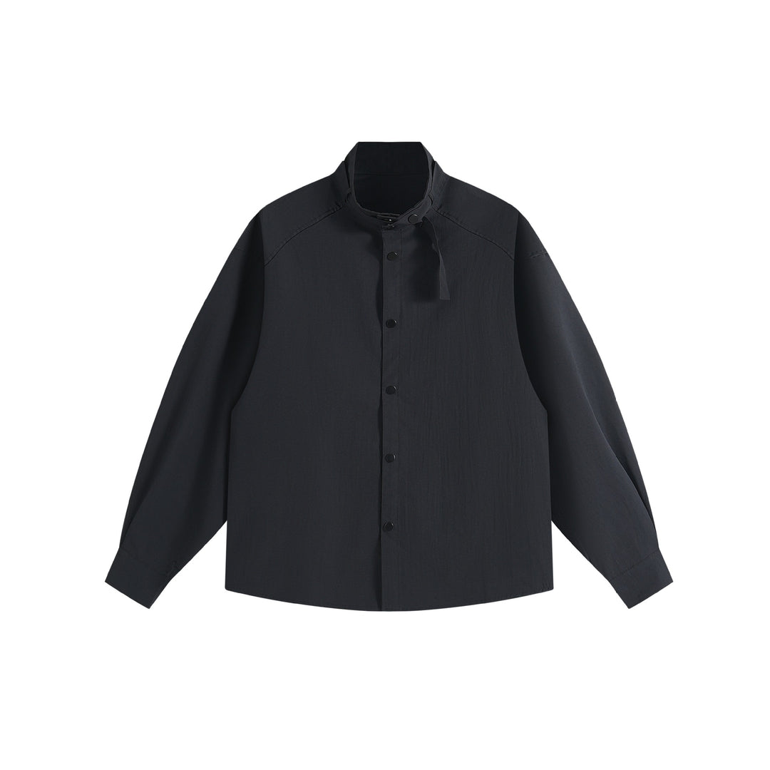 Unisex Oversize-Hemdjacke mit Stehkragen und Druckknopf-Front Shop Nory