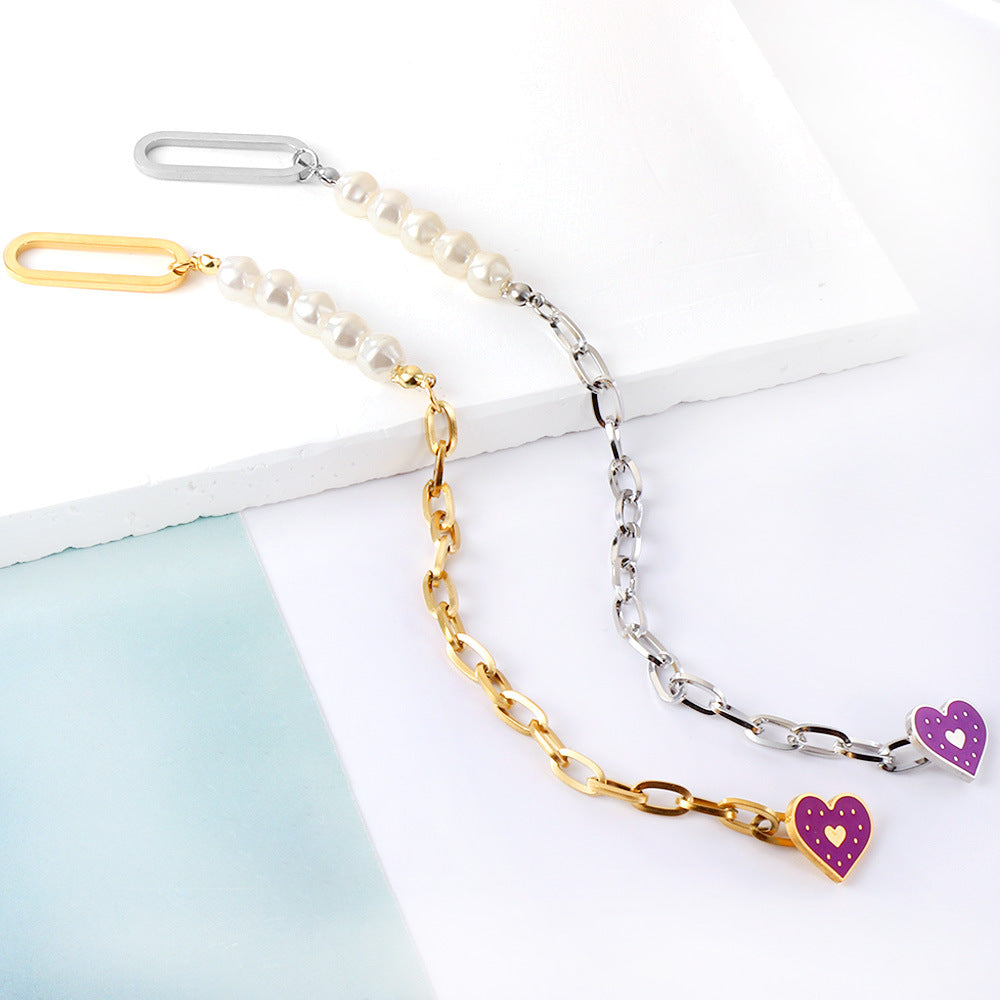 Damen Armband mit Perlenschnur und festlichem Herzanhänger Shop Nory