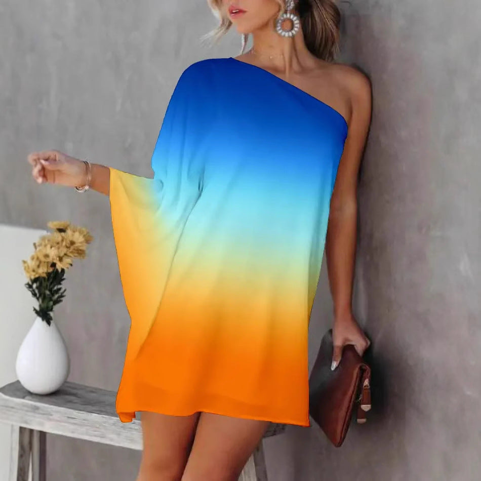 Damen asymmetrisches Mini-Kleid mit grafischem Aufdruck