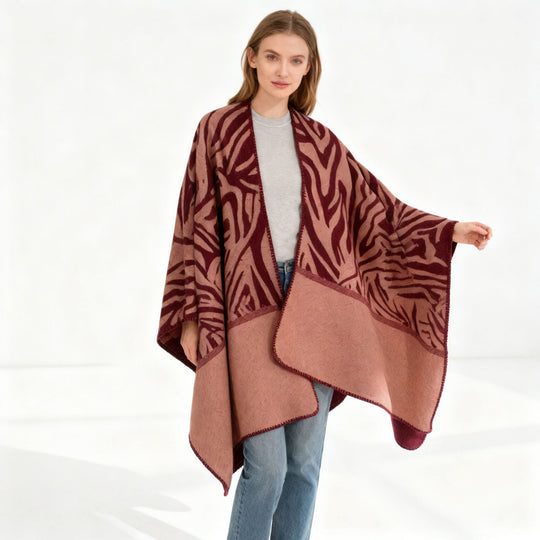 Damen Oversize-Jacquardponcho im Cape‑Stil mit offenem Fall und Ziernaht Shop Nory