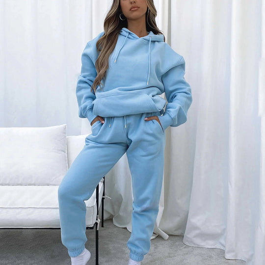 Damen kuscheliges Cropped-Kapuzen-Lounge-Set mit hochgeschnittener Tunnelzug-Jogginghose Shop Nory