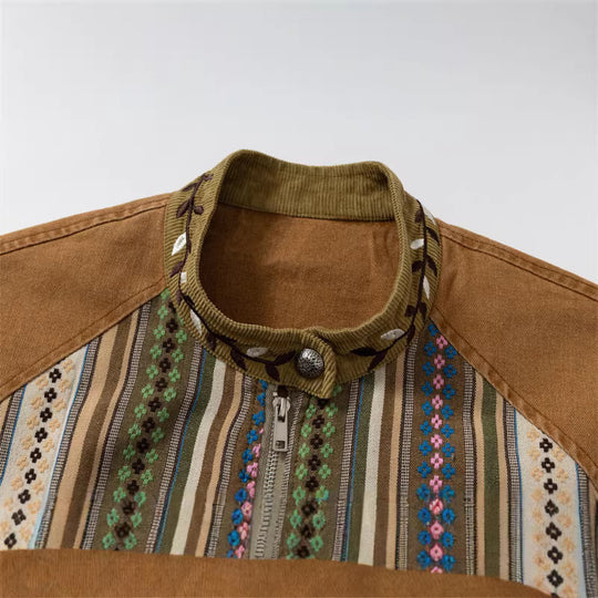 Damen Kurzer Canvas-Blouson mit gewebter Ethno‑Streifenfront und Pattentaschen Shop Nory