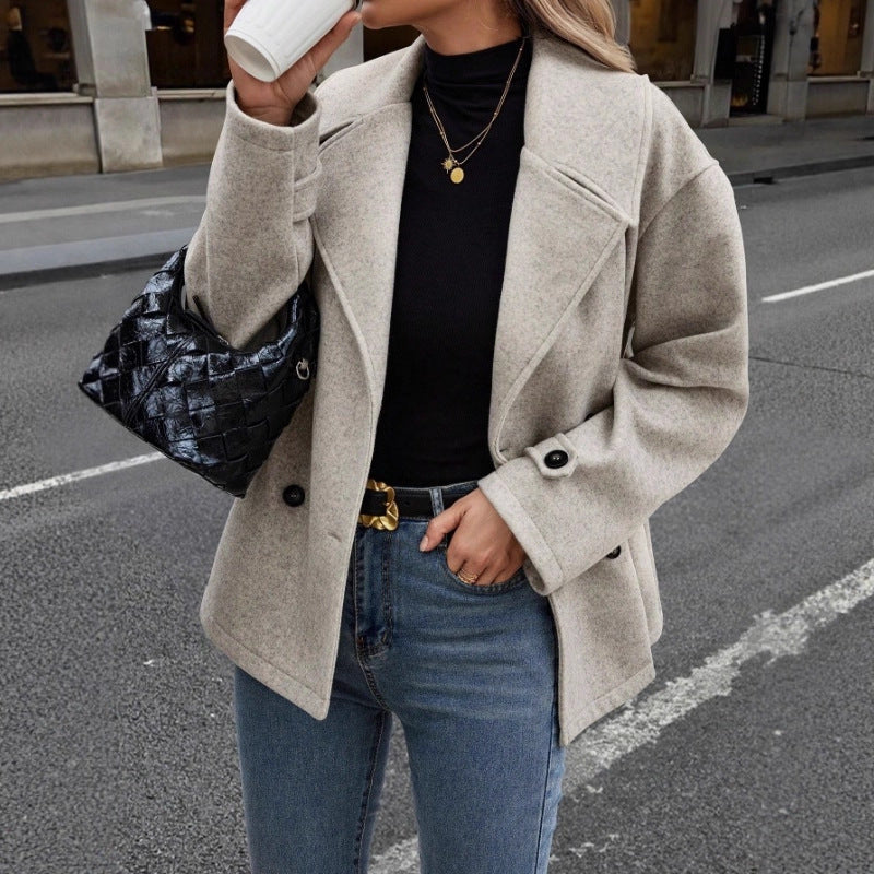Damen Kurzer Wollmantel mit Oversized-Schnitt und Reverskragen Shop Nory