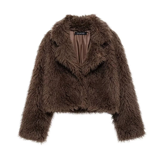 Damen Kurzjacke im Cropped‑Schnitt aus fluffigem Hochflor‑Faux‑Fur mit tiefem Schalkragen Shop Nory